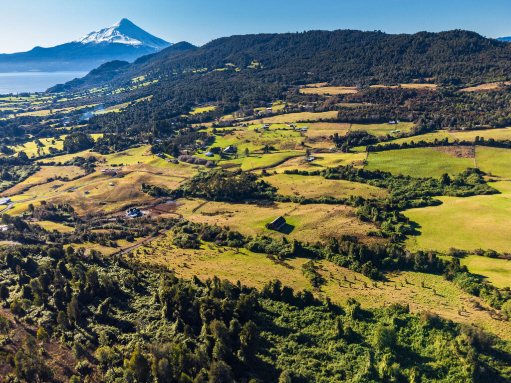 Vista aérea de parcelas y terrenos en la Región de Los Lagos